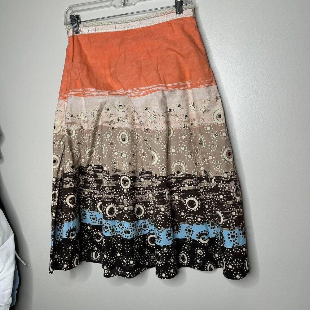 vintage Y2K 2000s retro Vibrant orange and blue midi skirt with a boho touch, - Picture 5 of 8